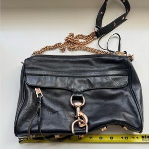 Rebecca Minkoff Black Leather Crossbody Bag with Gold Chain